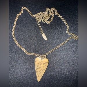 Plunder Antiqued Gold Heart Necklace John 13:34 Bible Verse Faith Pendant NIB